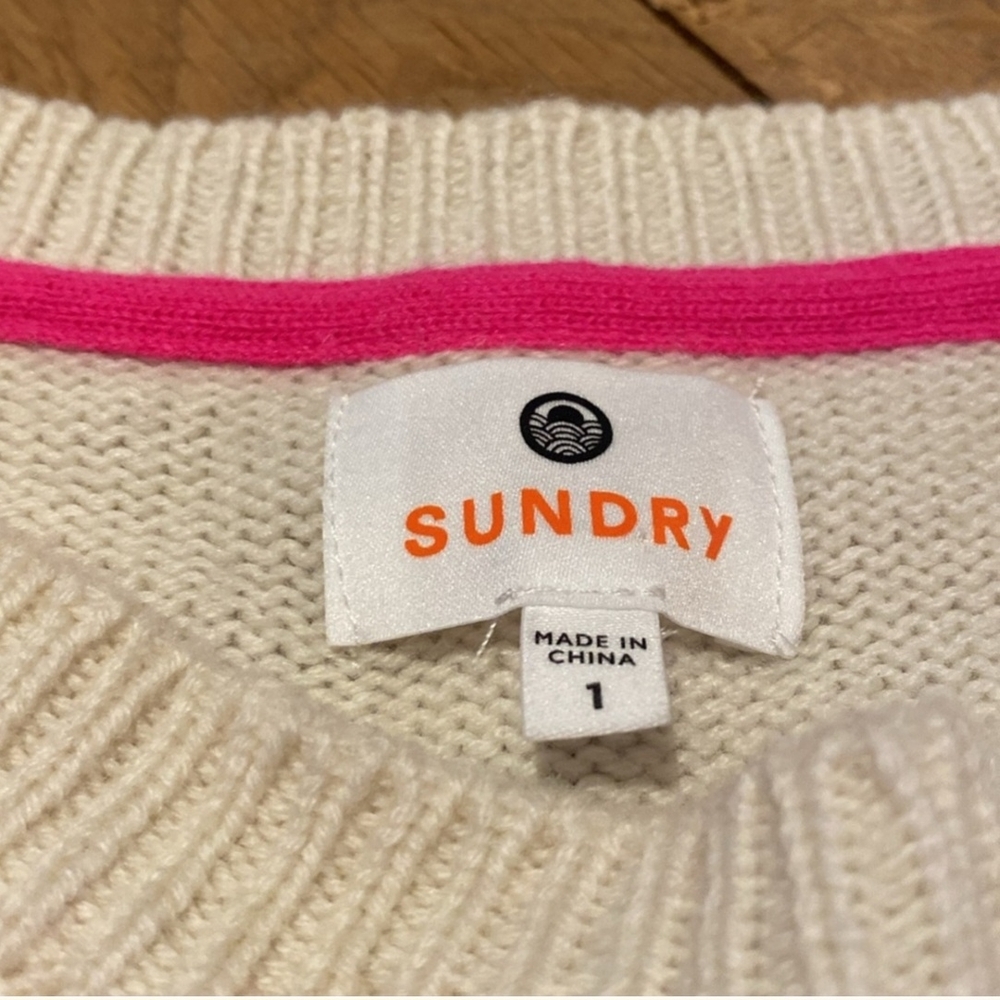 Sundry By Anthropogie Women's Striped Sweater -  Off White and Pink Size 1 - Picture 2 of 5